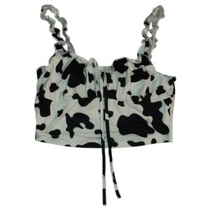 Shein Cropped Black and White Cow Print Crop Top